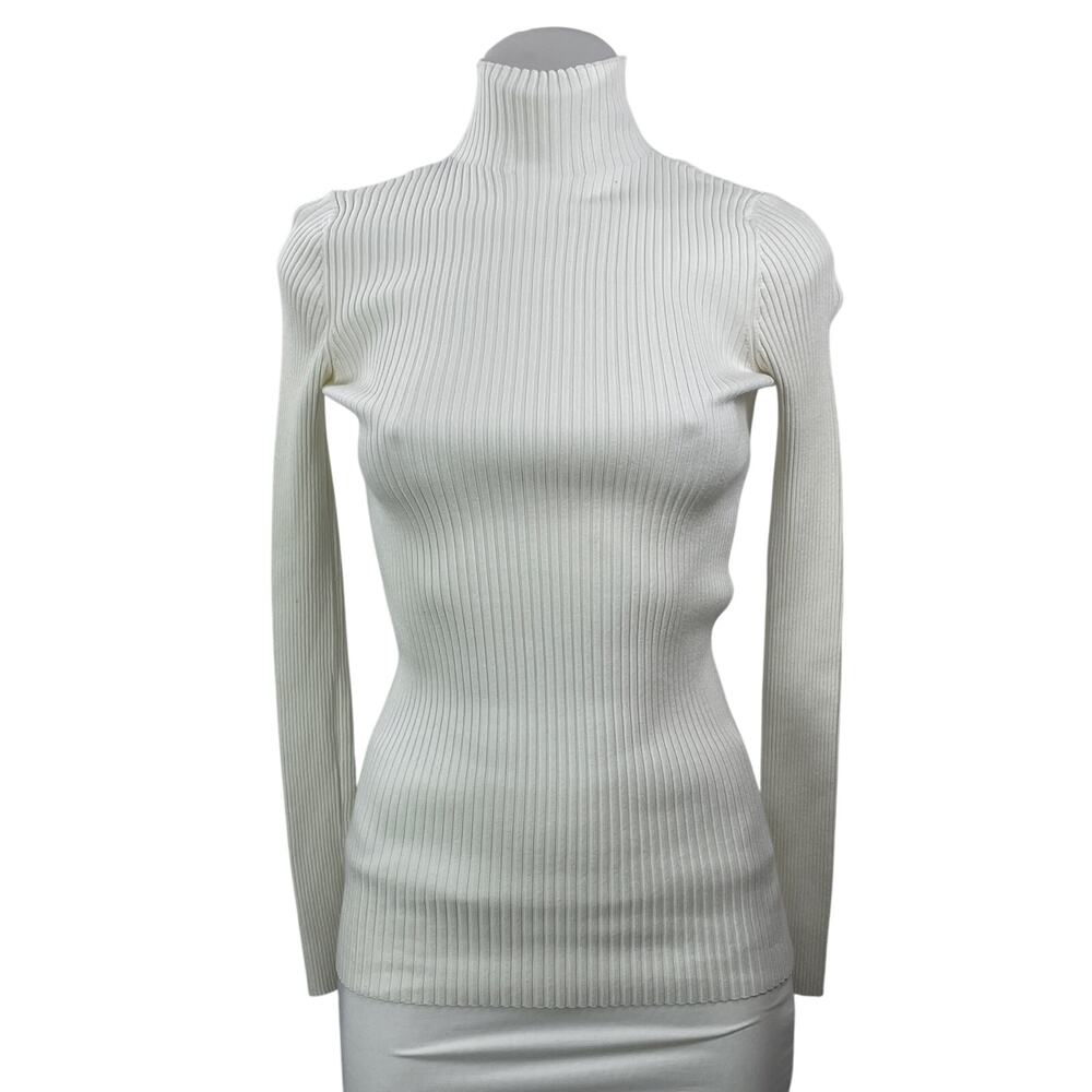 Wolford Women's White Long Sleeves Ribbed Knit Turtleneck Pullover Sweater Top M
